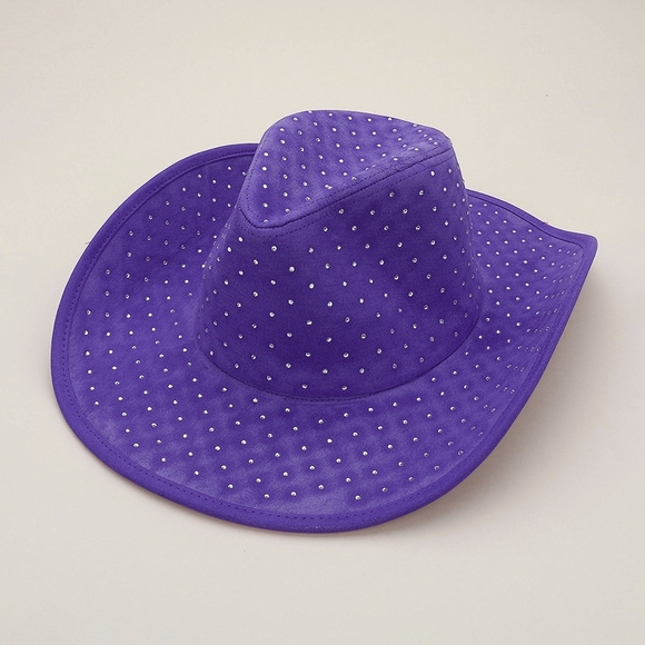 Purple Crystal Suede Fedora Rhinestone Hat Brim Womens Cowboy Cowgirl Western main image 5